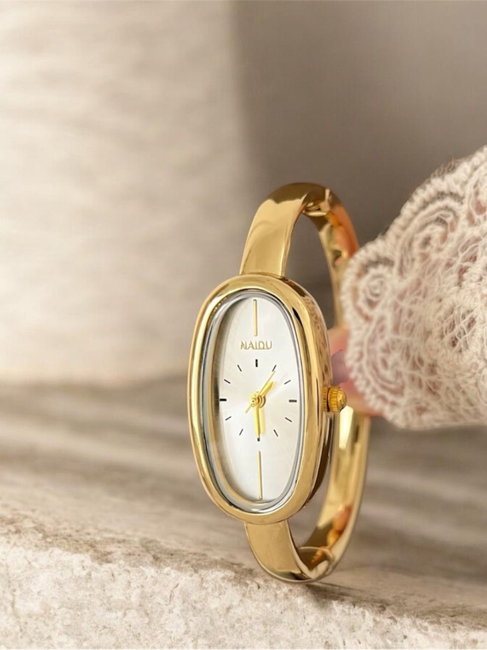 Gold-Tone Oval Bangle Watch for Women